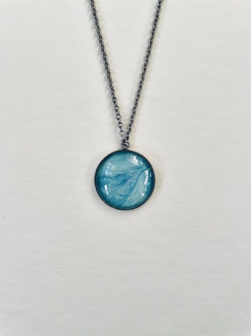 Ocean Flow- Acrylic Pour Art Pendant Necklace